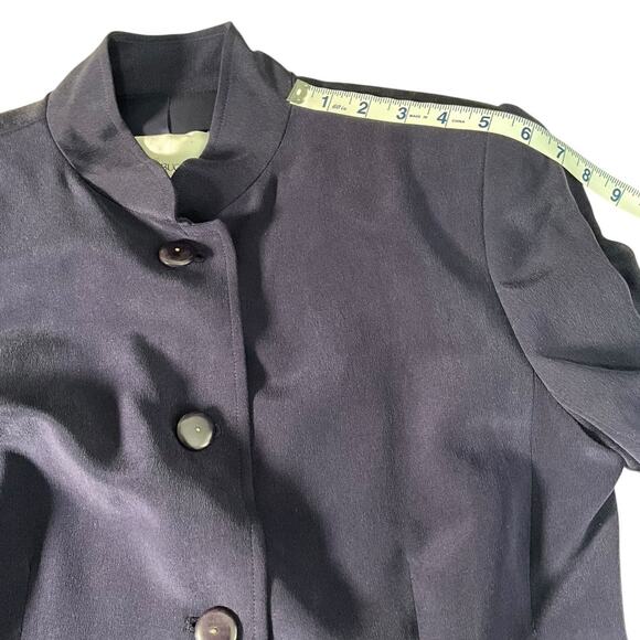 Vintage DANA BUCHMAN Petites Size 8P 100% Silk Navy Blue Fill Button Down Blazer - Picture 7 of 11